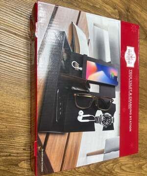 Brookstone Men's Wooden Valet Charger and Organizer with Drawer